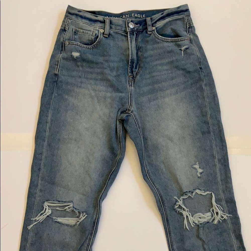 AE Hugh Waisted Distressed Mom Jeans